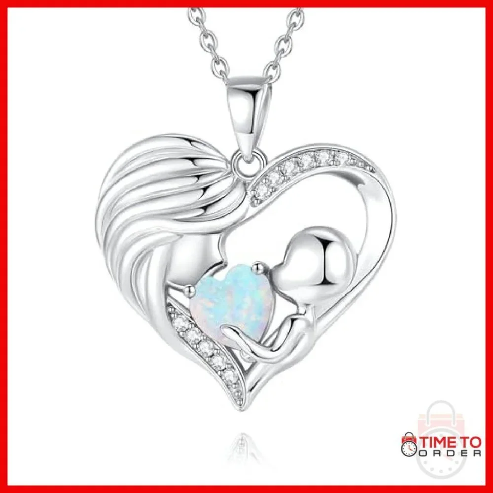 Sterling Silver Mom Child Heart Pendant Necklace 18